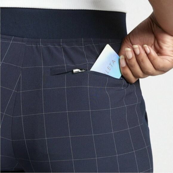 Athleta Plaid Brooklyn Ankle joggers navy blue 6 - Picture 4 of 12